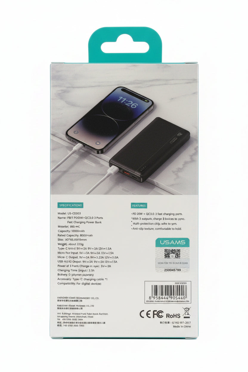 Power Bank USAMS 10000mah  3 Ports