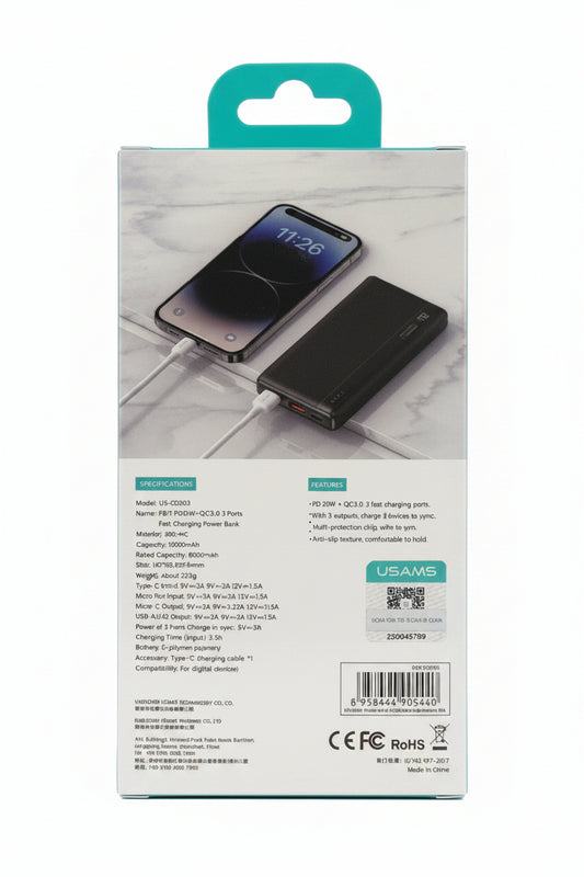 Power Bank USAMS 10000mah  3 Ports
