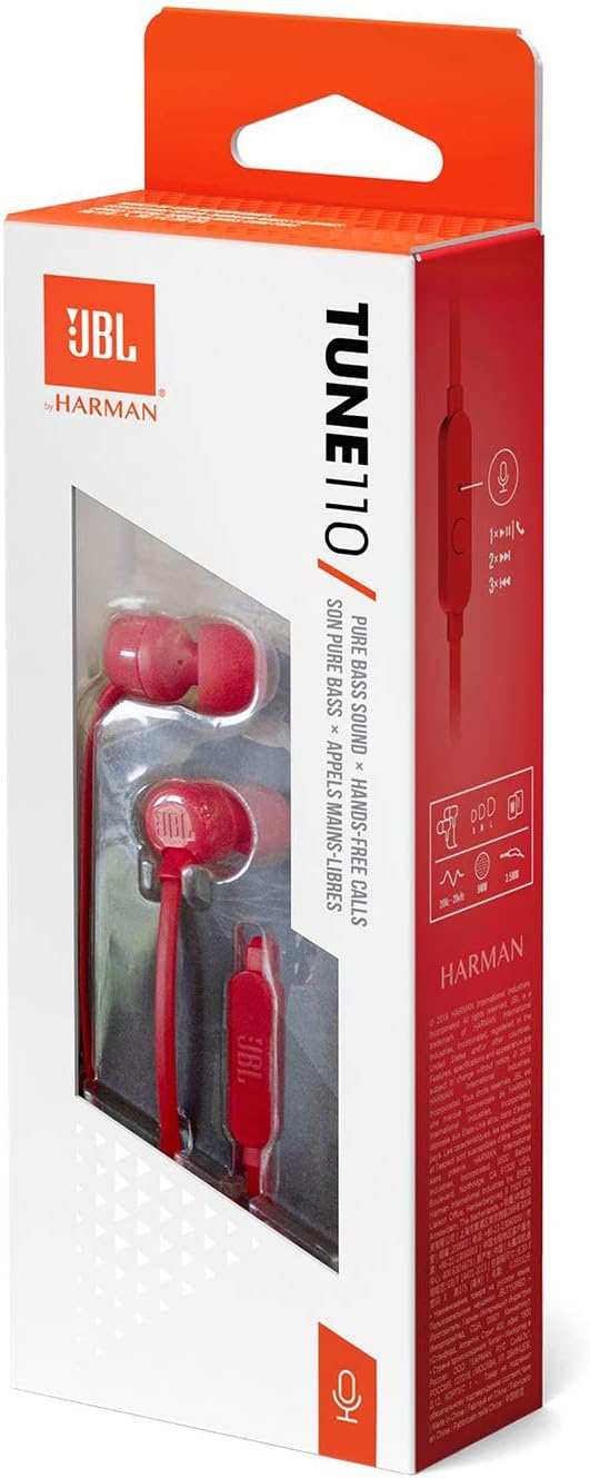 JBL TUNE 110 Écouteurs Intra-auriculaires (Rouge)