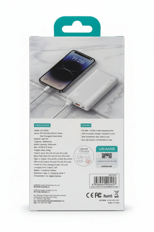 Power Bank USAMS 10000 3 Ports PD 20W