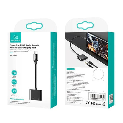Adaptateur Audio Usams Usb-c to jack 3.5 PD Charge 60w