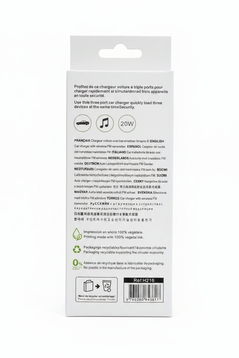 CHARGEUR VOITURE IHOWER AVEC TRANSMETTEUR FM SANS FIL H216