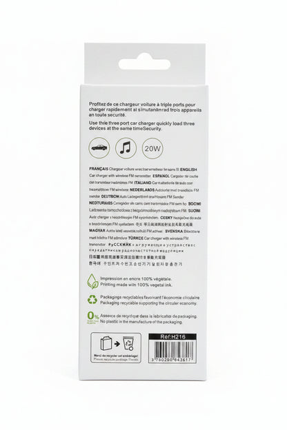 CHARGEUR VOITURE IHOWER AVEC TRANSMETTEUR FM SANS FIL H216