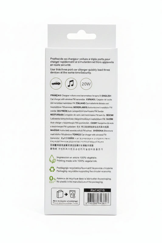 CHARGEUR VOITURE IHOWER AVEC TRANSMETTEUR FM SANS FIL H216
