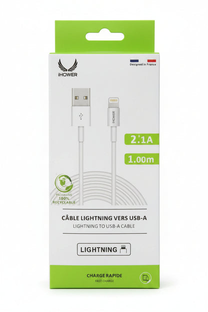 CABLE IHOWER USB VERS LIGHTNING 1M