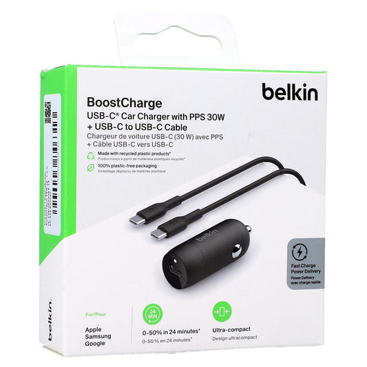 BELKIN Combo Chargeur Voiture USB-C (30W) + Câble USB-C  1m