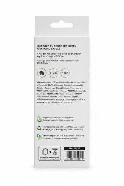 CHARGEUR IHOWER ADAPTATEUR USB  + CABLE LIGHTNING  1.2A H138