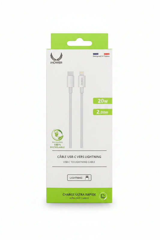 CABLE IHOVER USB-C VERS LIGHTNING 2M