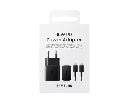 SAMSUNG Pack Chargeur 15W + Câble USB-C (Noir)