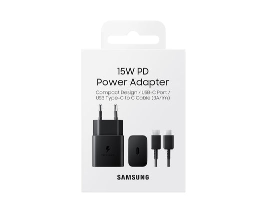 SAMSUNG Pack Chargeur 15W + Câble USB-C (Noir)