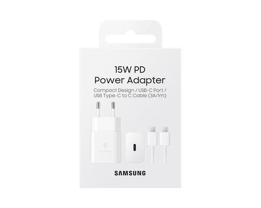 SAMSUNG Pack Chargeur 15W + Câble USB-C (Blanc)
